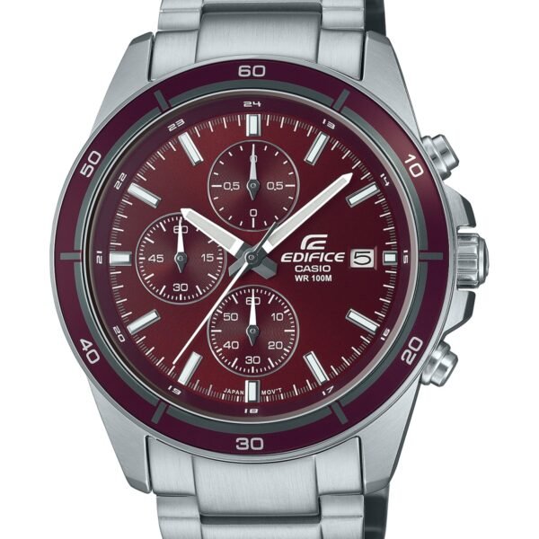 Casio Edifice EFR-526D-5CVUDF Bordo Kadran Gümüş Metal Kordonlu Kronograf Erkek Kol Saati