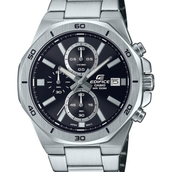 Casio Edifice EFV-640D-1AVUDF Siyah Kadran Gümüş Metal Kordonlu Kronograf Erkek Kol Saati
