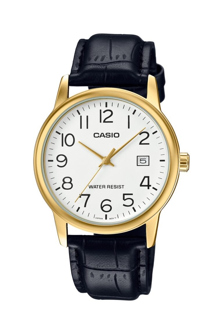 Casio MTP-V002GL-7B2UDF Beyaz Kadran Altın Kasa Siyah Deri Kordonlu Erkek Kol Saati