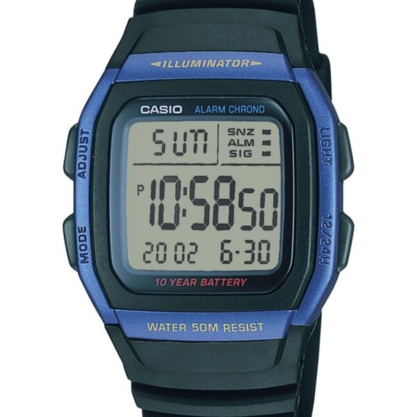 Casio W-96H-2AVDF Siyah-Lacivert Kasa Siyah Silikon Kordonlu Dijital Erkek Kol Saati