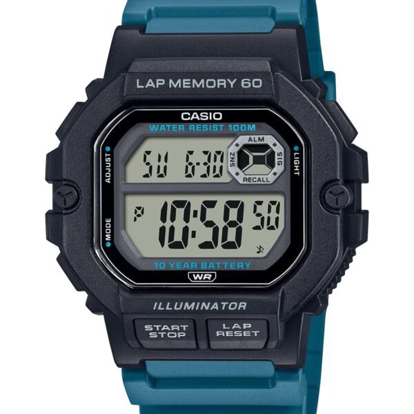 Casio WS-1400H-3AVDF Siyah Kasa Petrol Mavisi Silikon Kordonlu Dijital Erkek Kol Saati