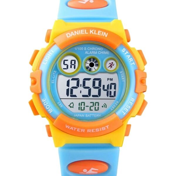 Daniel Klein DK-1453-5 Turuncu-Mavi Kasa Açık Mavi Silikon Kordonlu Dijital Çocuk Kol Saati
