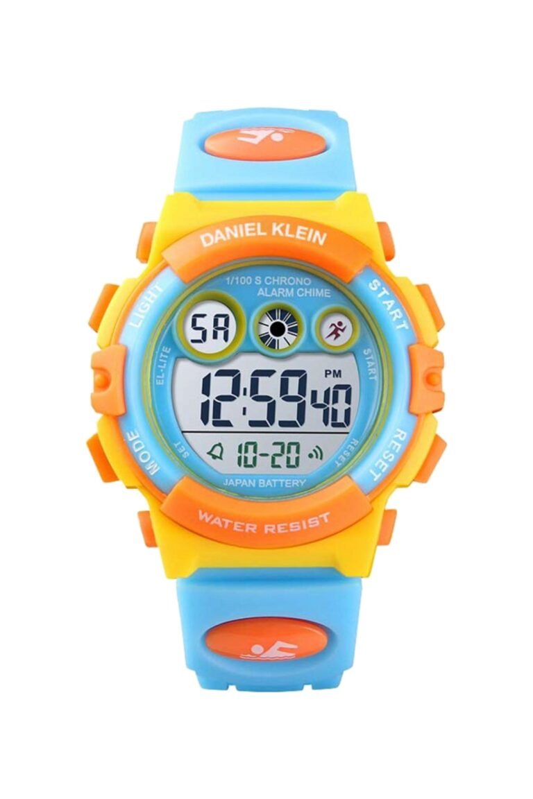 Daniel Klein DK-1453-5 Turuncu-Mavi Kasa Açık Mavi Silikon Kordonlu Dijital Çocuk Kol Saati