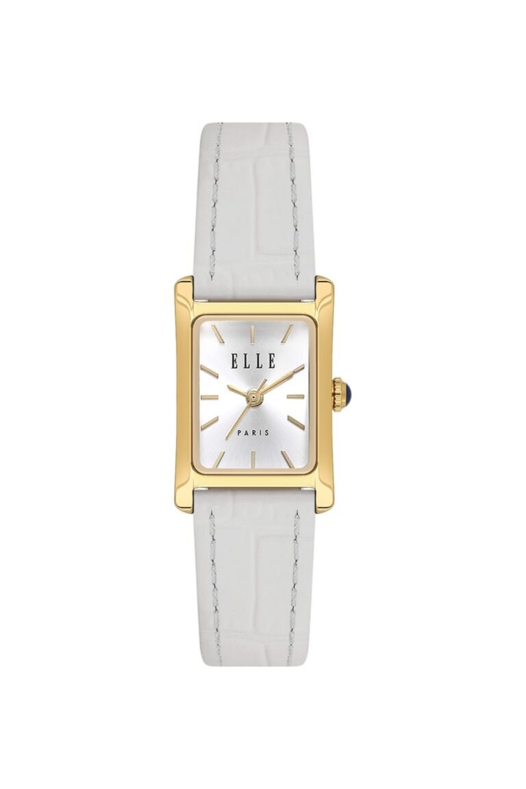 ELLE Paris EL.1.10002-2 Gümüş Kadran Beyaz Deri Kordonlu Dikdörtgen Kadın Kol Saati