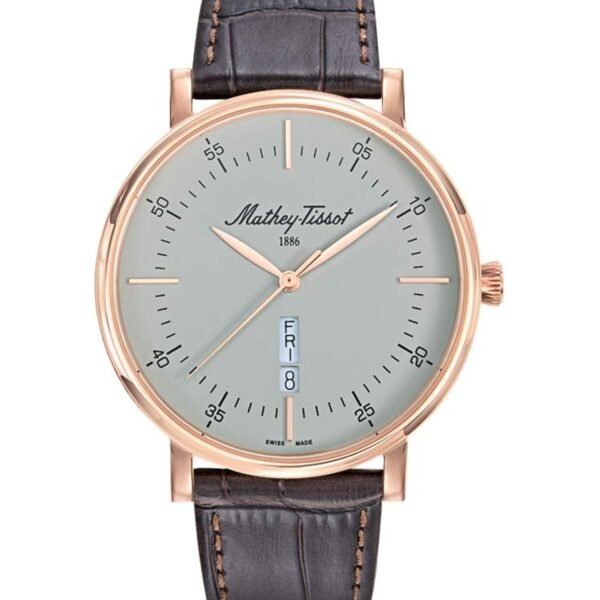 Mathey-Tissot Monsoon Day-Date H7918PLS Gri Kadran Rose Kasa Kahverengi Deri Kordonlu Erkek Kol Saati