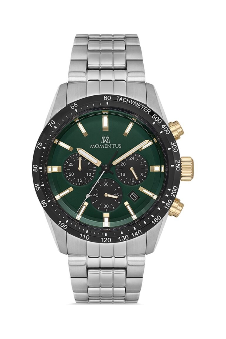 Momentus SC369T-15SG Yeşil Kadran Gümüş Çelik Kordonlu Kronograf Erkek Kol Saati