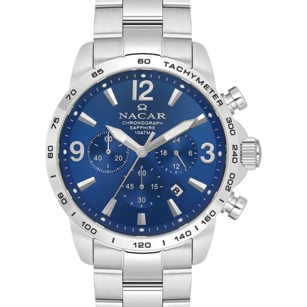 Nacar NC08-29420706-ALSM Lacivert Kadran Gümüş Çelik Kordonlu Kronograf Erkek Kol Saati