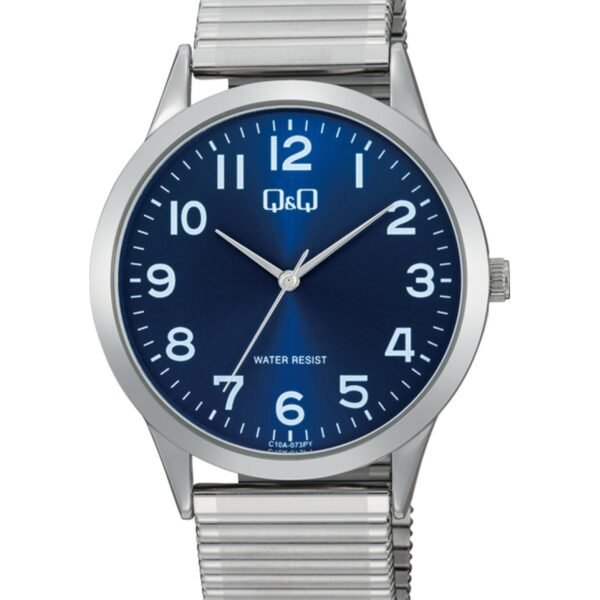Q&Q C10A-073PY Mavi Kadran Gümüş Metal Kordonlu Erkek Kol Saati