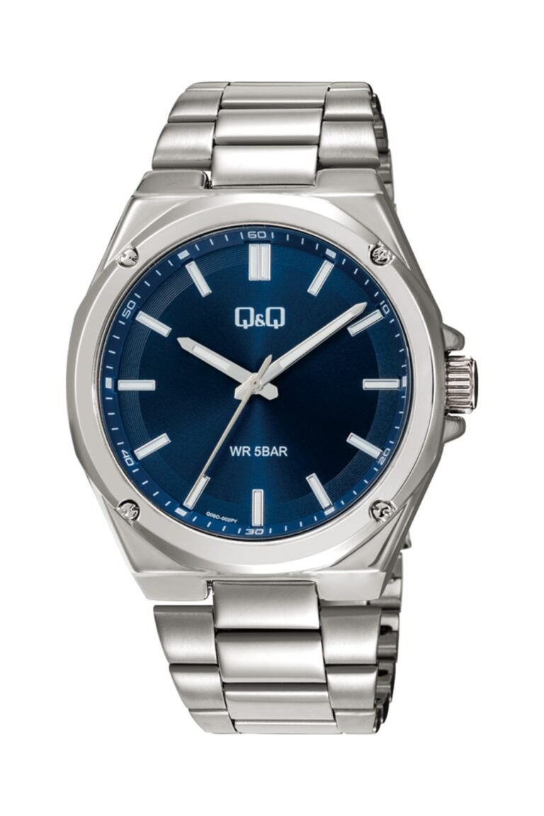 Q&Q Q05C-002PY Lacivert Kadran Gümüş Metal Kordonlu Erkek Kol Saati