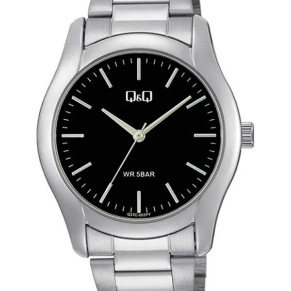 Q&Q Q37C-002PY Siyah Kadran Gümüş Metal Kordonlu Erkek Kol Saati