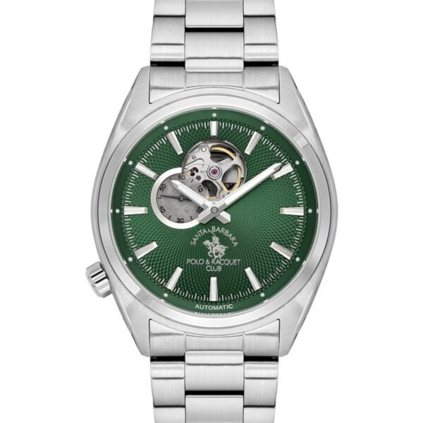 Santa Barbara Polo & Racquet Club Luxury SB.1.10703-3 Yeşil Kadran Gümüş Çelik Kordonlu Açık Kalp Otomatik Erkek Kol Saati