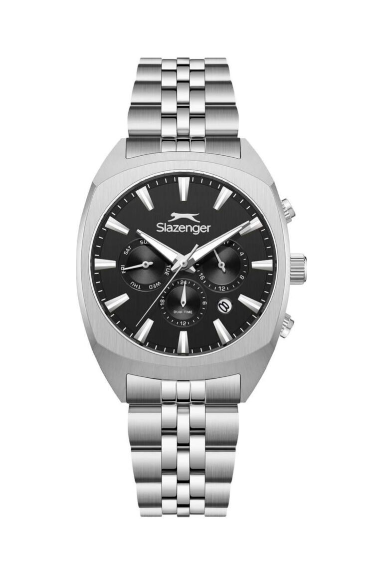 Slazenger SL.09.2574.2.350 Siyah Kadran Gümüş Çelik Kordonlu Tonneau Kronograf Erkek Kol Saati